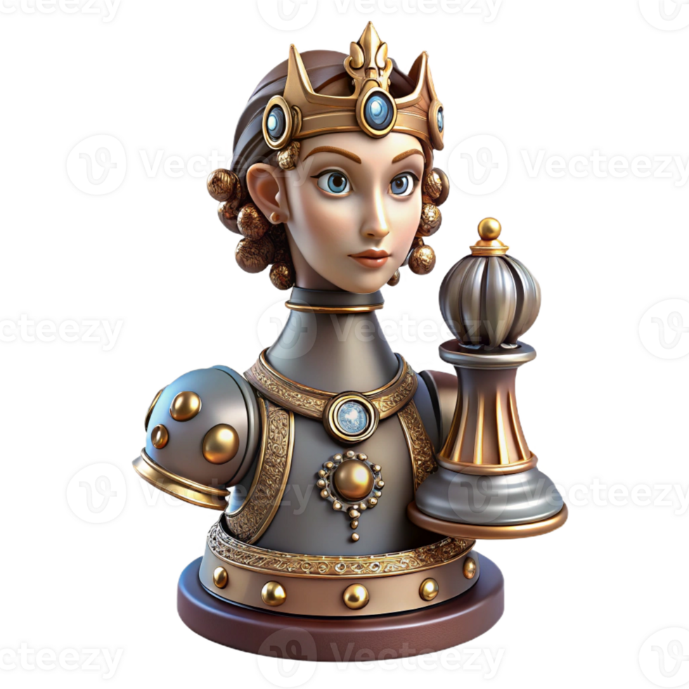 wonderful quintessential Steampunk chess piece queen with intricate metalwork and jewels with Transparent Background png