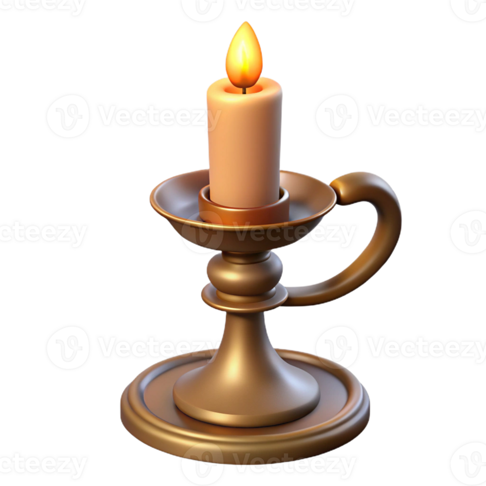 beautiful energetic tropical A single, ornate candlestick, holding a lit candle with Transparent Background flawless png