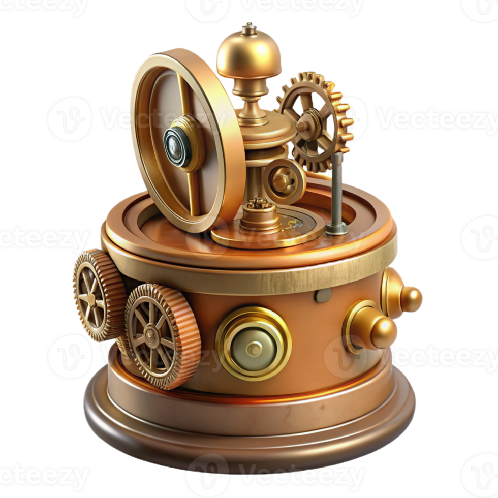ethereal mesmerizing Steampunk music box with intricate gears and rotating figurine with Transparent Background genuine png