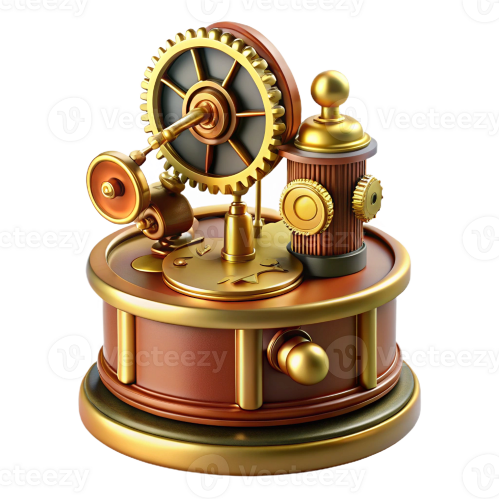 dazzling coveted Steampunk music box with intricate gears and rotating figurine with Transparent Background png