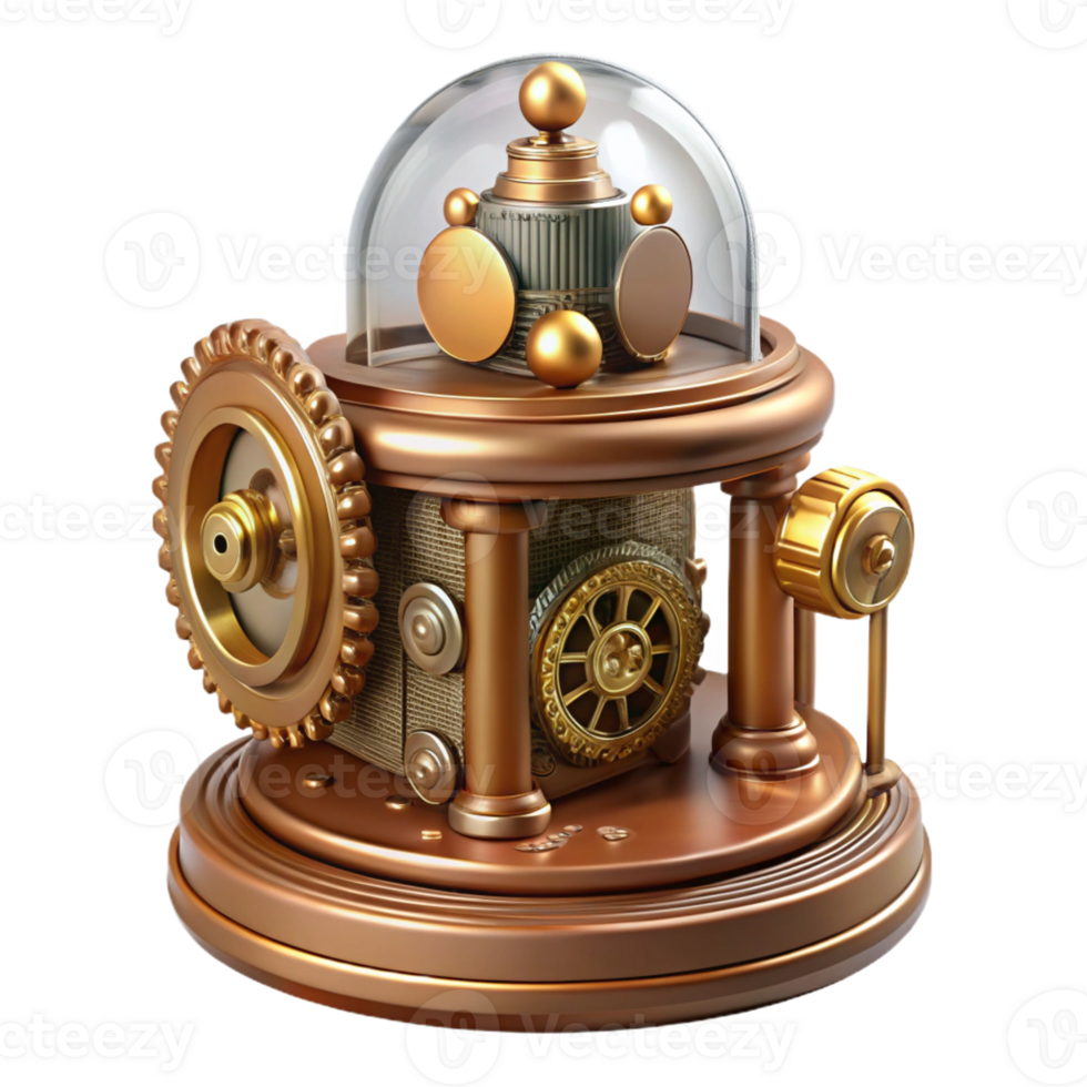 mesmerizing timeless Steampunk music box with intricate gears and rotating figurine with Transparent Background png