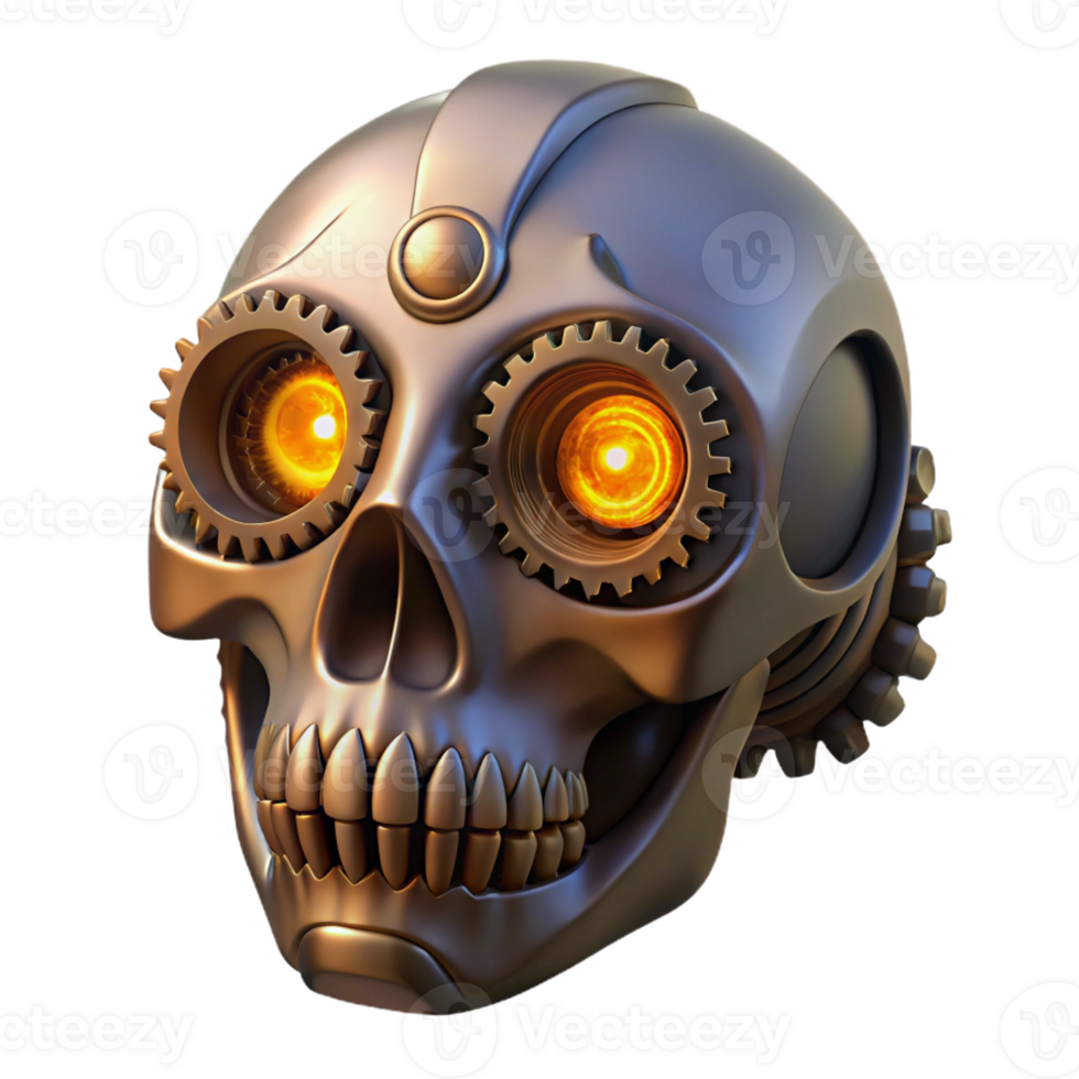 mysterious alluring Steampunk skull with intricate gears and glowing eyes with Transparent Background elite png