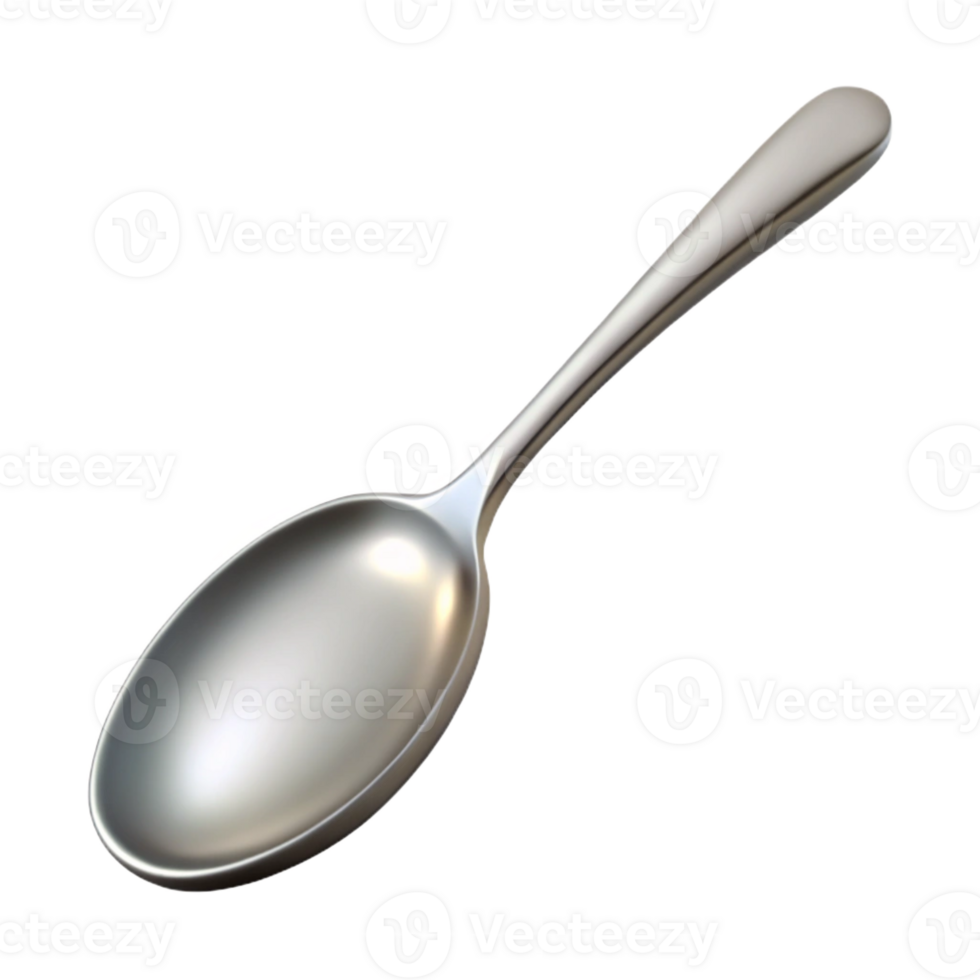 dazzling nostalgic avant-garde Isolated cutout of a single silver teaspoon, professional render, hyper-specific with Transparent Background perfect clarity png