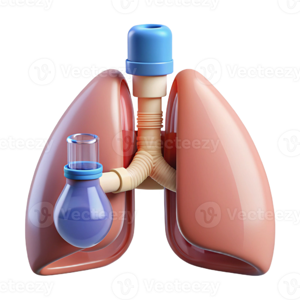 fascinating sought-after Hyper-specific, concept art style, isolated cutout of a biomechanical lung with integrated filtration system with Transparent Background png