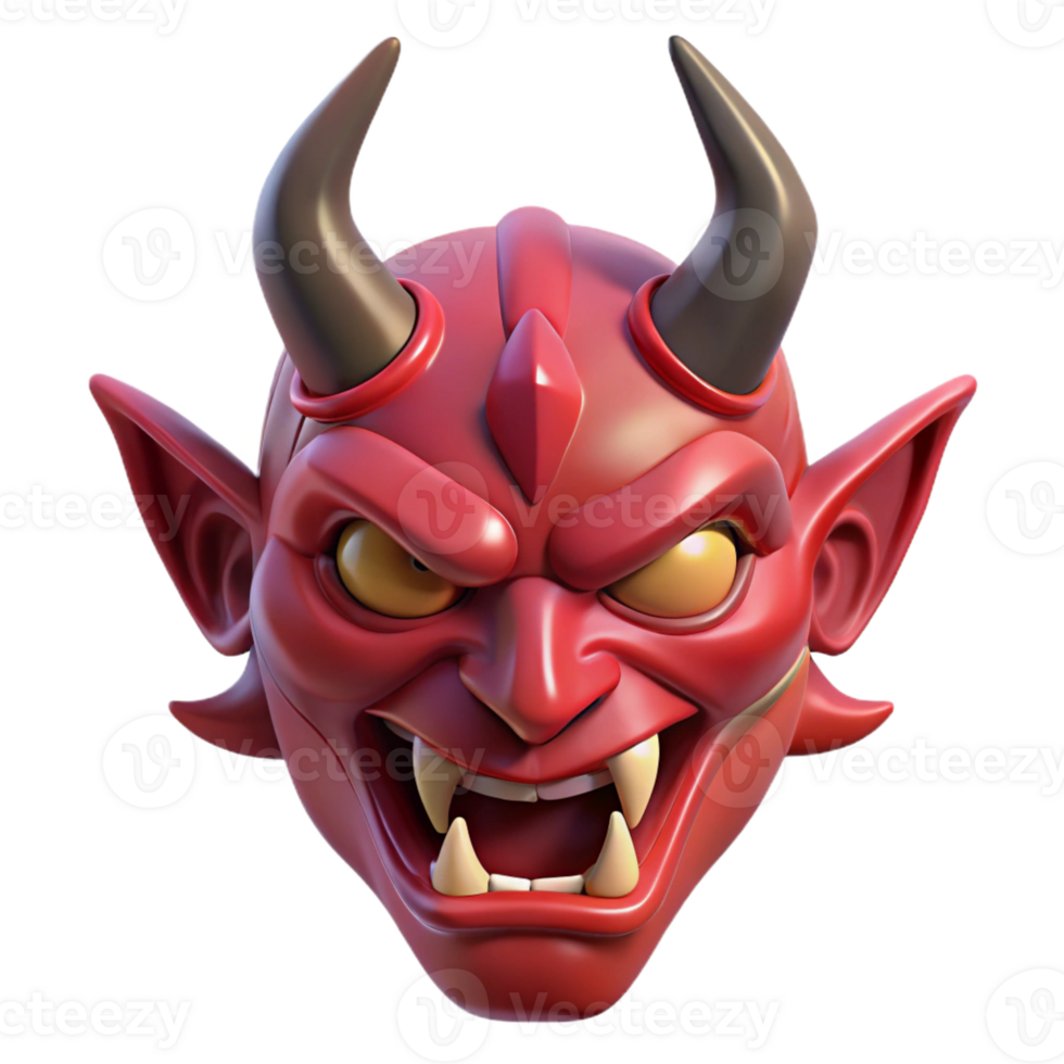 striking acclaimed Concept art style, isolated cutout of a single, stylized, demonic mask with Transparent Background png
