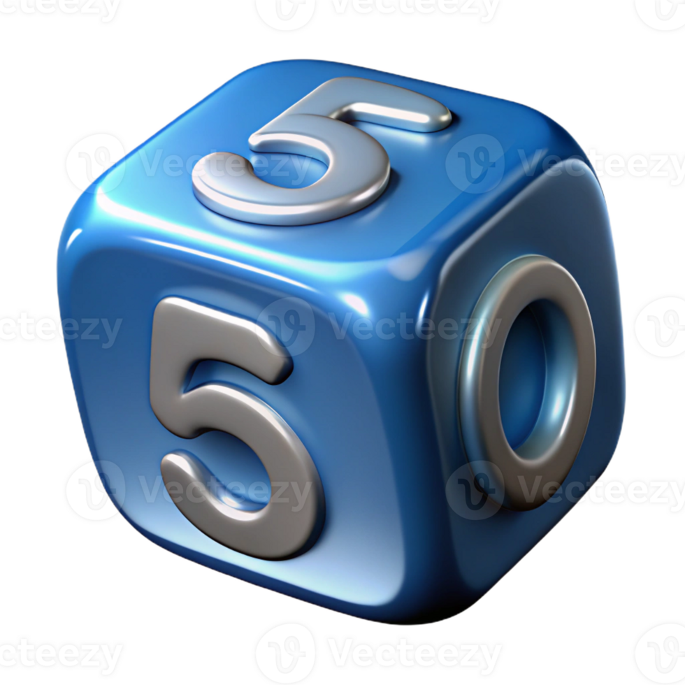 hypnotic quintessential Professional render, isolated cutout of a single dice, showing the number five, ultra-detailed with Transparent Background png