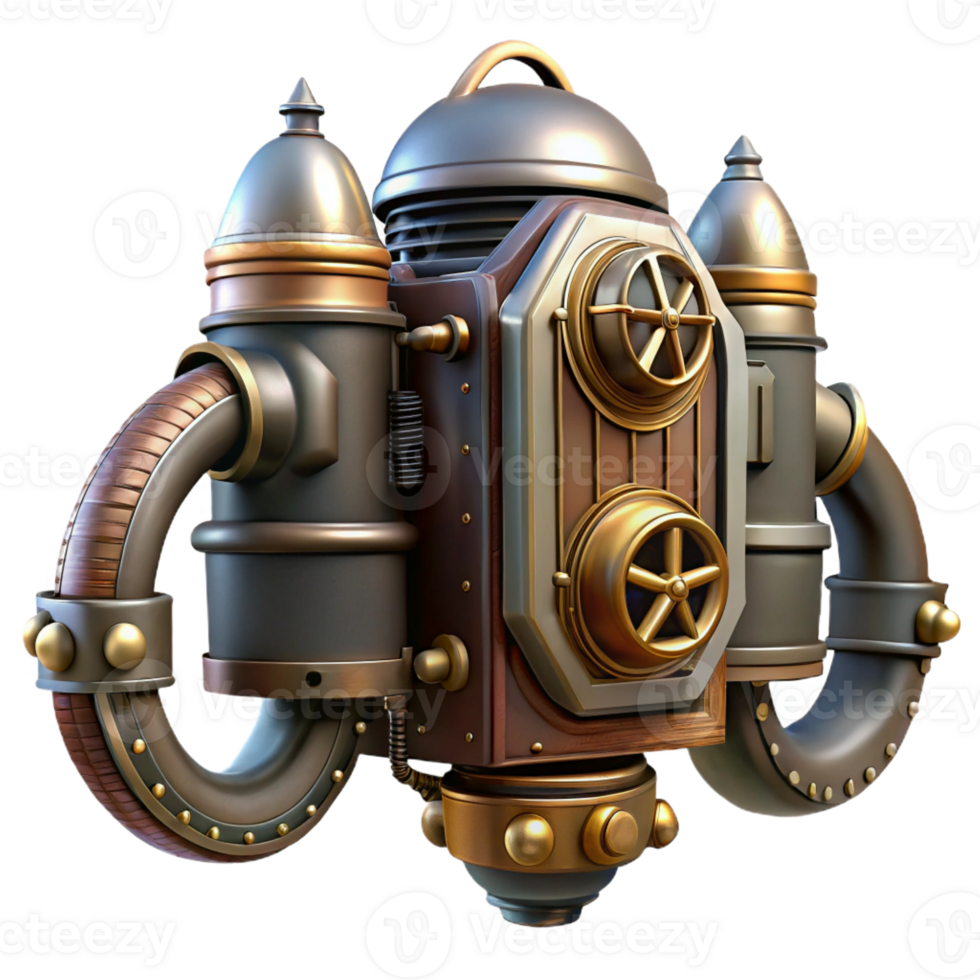 harmonious vibrant Steampunk jetpack with intricate metalwork and steam vents with Transparent Background premium png