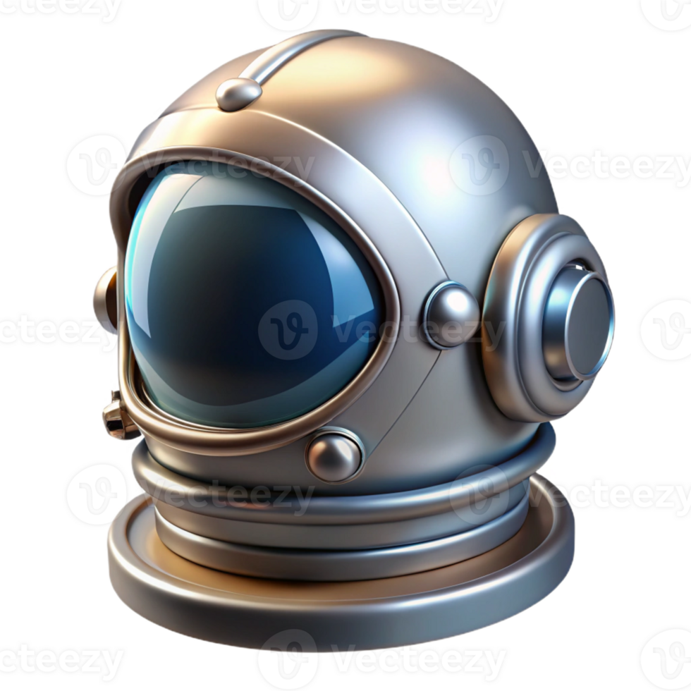 exemplary art deco Isolated cutout of a single, ornate, silver astronaut helmet, concept art style, professional render, ultra-detailed reflections with Transparent Background precision png