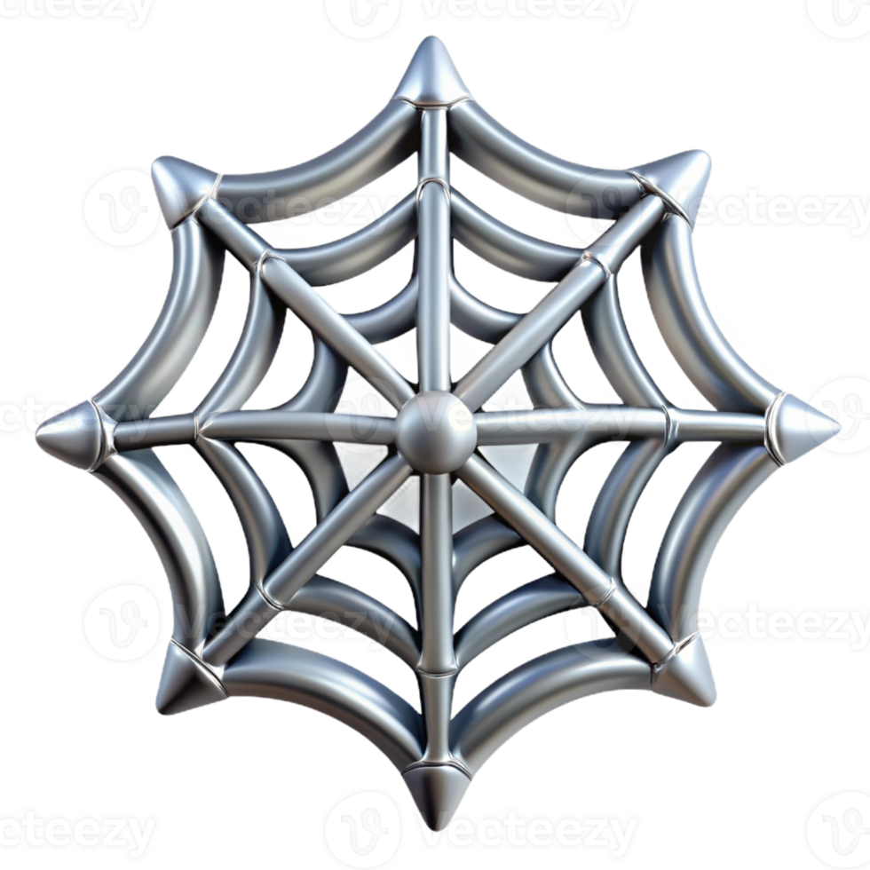 coveted geometric Concept art style, isolated cutout of a single, intricate, spiderweb woven from silver thread with Transparent Background professional png