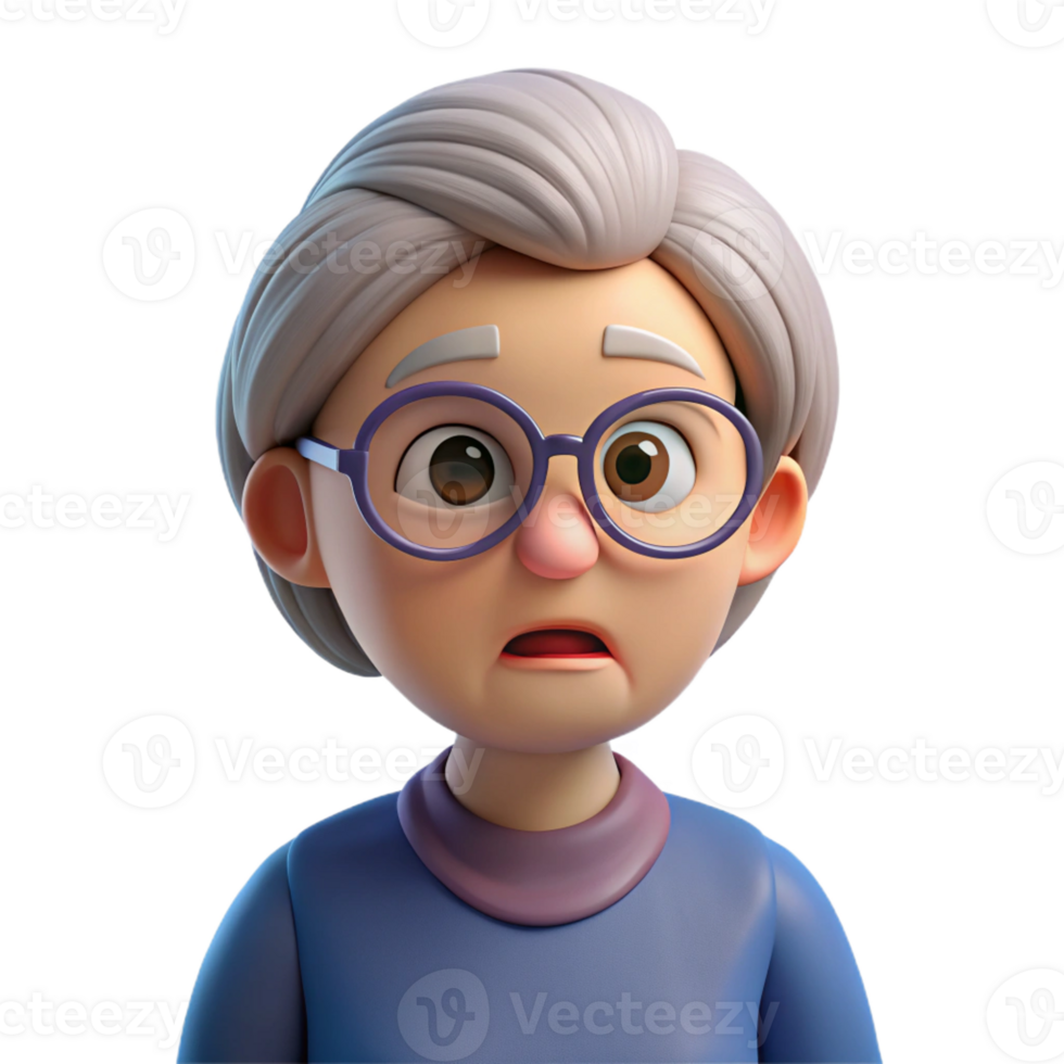 enchanting exceptional Confused senior woman, glasses, with Transparent Background png
