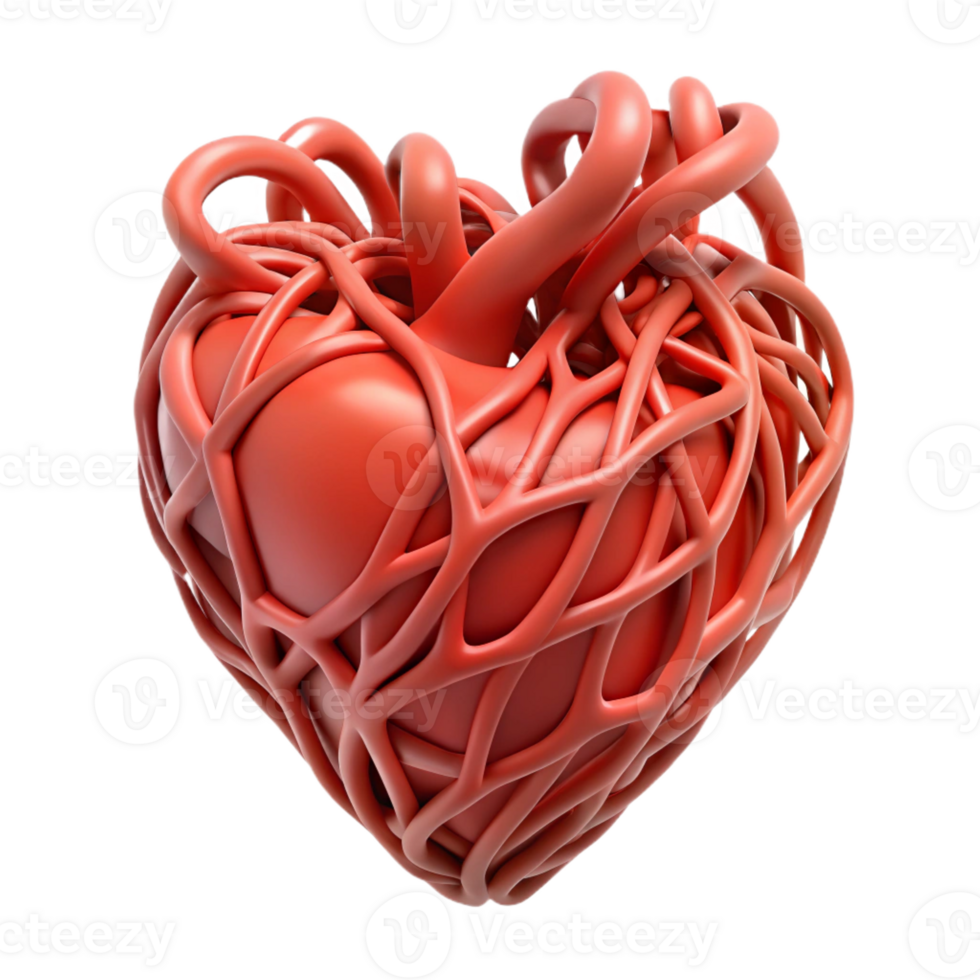 glorious distinguished Concept art style, isolated cutout of a single, stylized human heart made of interwoven vines with Transparent Background png