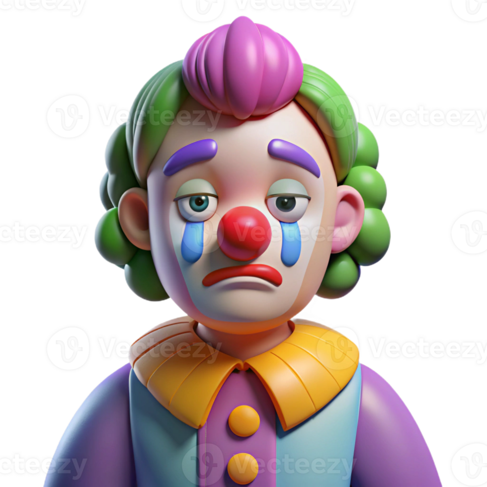 dramatic iconic Sad clown, colorful makeup, with Transparent Background png