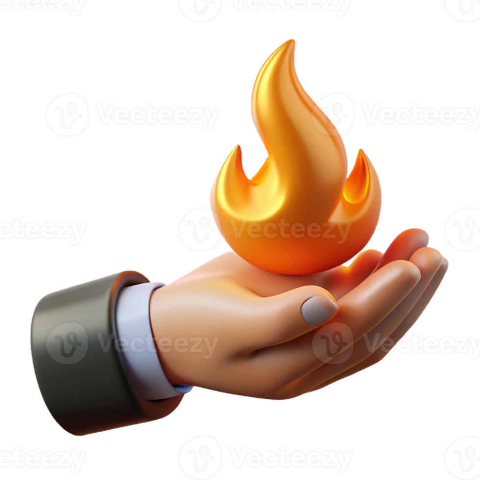 dreamy fascinating Concept art style, isolated cutout of a single, stylized human hand holding a flickering flame with Transparent Background high resolution png