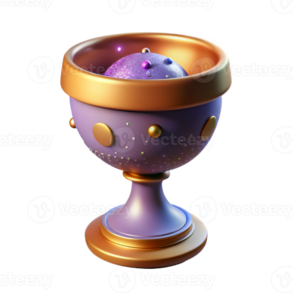 energetic alluring Hyper-specific, isolated cutout of a celestial chalice overflowing with stardust, concept art style, professional render with Transparent Background genuine png