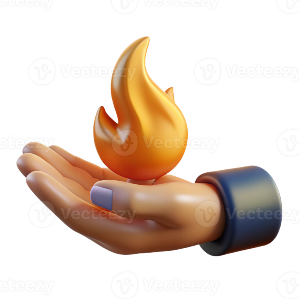 beautiful distinguished Concept art style, isolated cutout of a single, stylized human hand holding a flickering flame with Transparent Background png