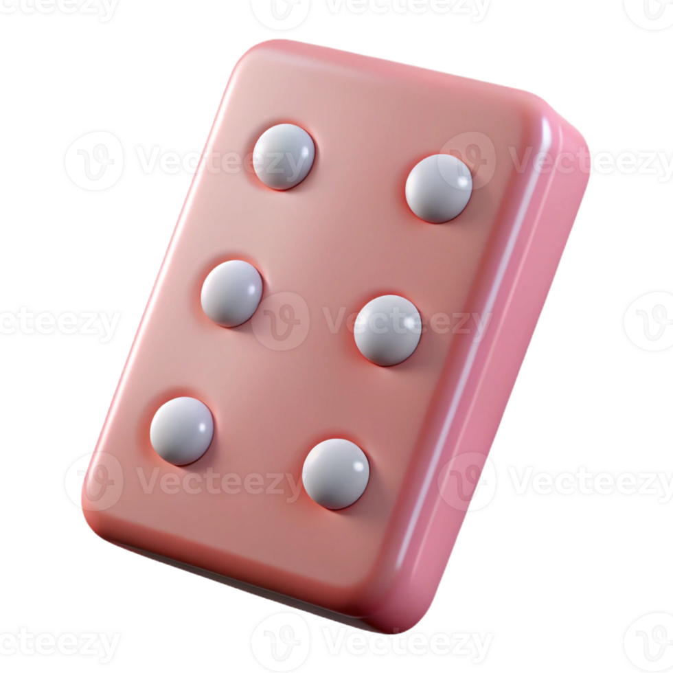 dreamy glorious Photorealistic, hyper-specific, isolated cutout, single domino tile, double six with Transparent Background fine detail png