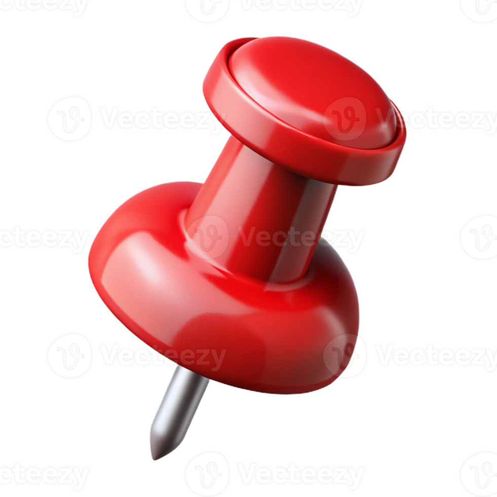 wonderful elegant Photorealistic, hyper-specific, isolated cutout, single push pin, red with Transparent Background detailed png