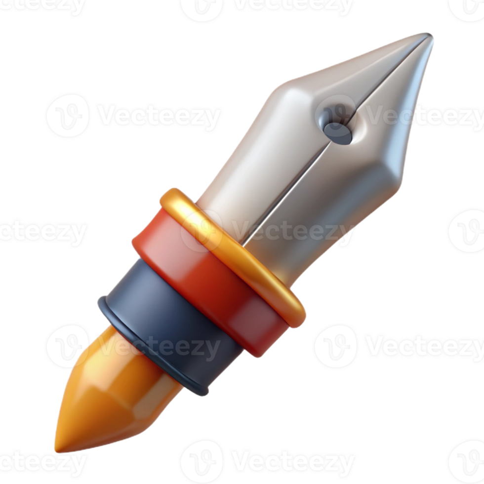 mesmerizing distinguished Professional render, concept art style of a single vintage fountain pen nib Isolated cutout with Transparent Background png
