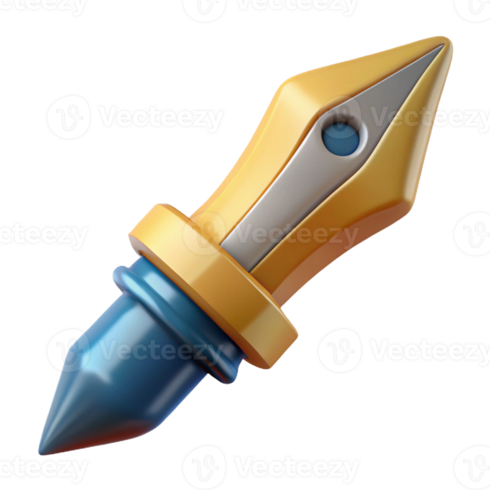 striking remarkable Professional render, concept art style of a single vintage fountain pen nib Isolated cutout with Transparent Background png