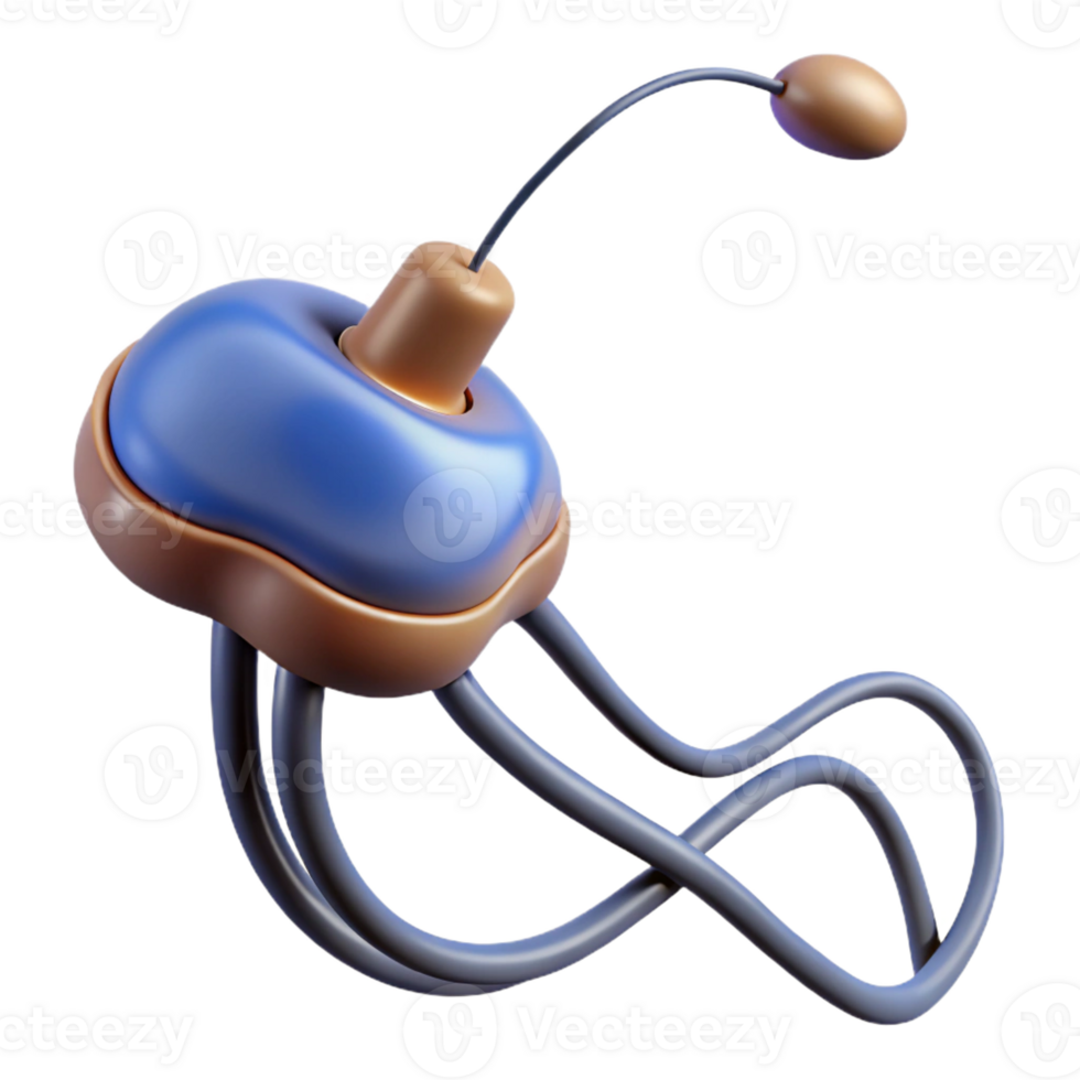 fascinating mid-century Photorealistic, ultra-detailed render of a single biomechanical nerve ending with integrated signal amplifier, isolated cutout with Transparent Background high resolution png