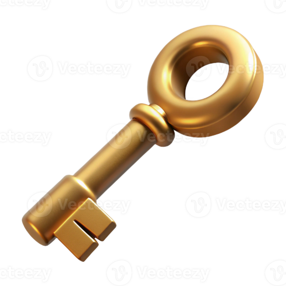 elegant celebrated Hyper-specific, professional render of a single antique brass key Isolated cutout with Transparent Background png