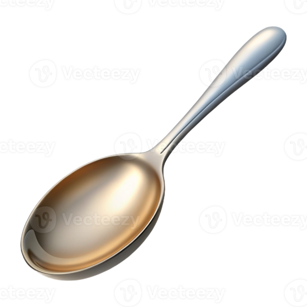 hypnotic signature Hyper-specific, photorealistic isolated cutout of a single polished silver spoon with Transparent Background png