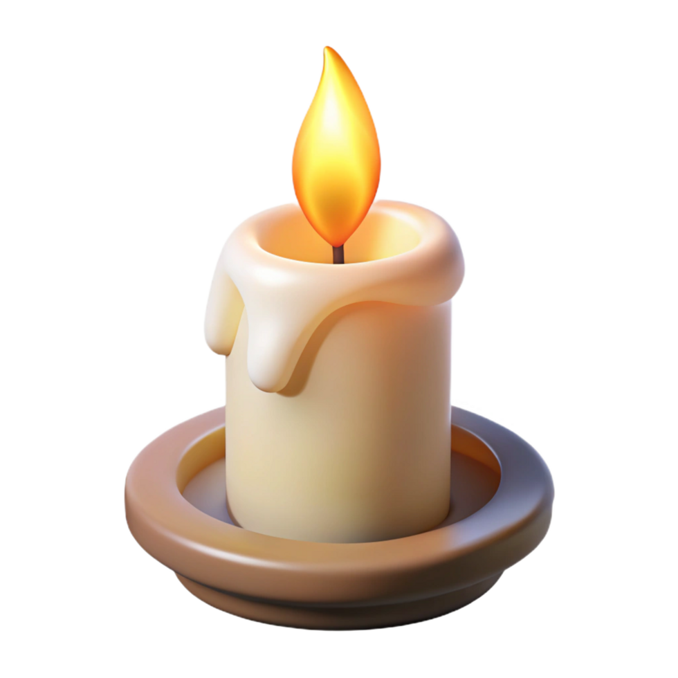 distinguished elegant Burning candle, flame, white wax, with Transparent Background precision png