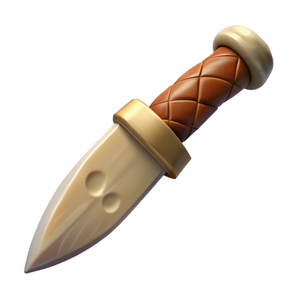 coveted futuristic Concept art style isolated cutout professional render of a tribal hunter's flint knife with a carved bone handle with Transparent Background artisan png