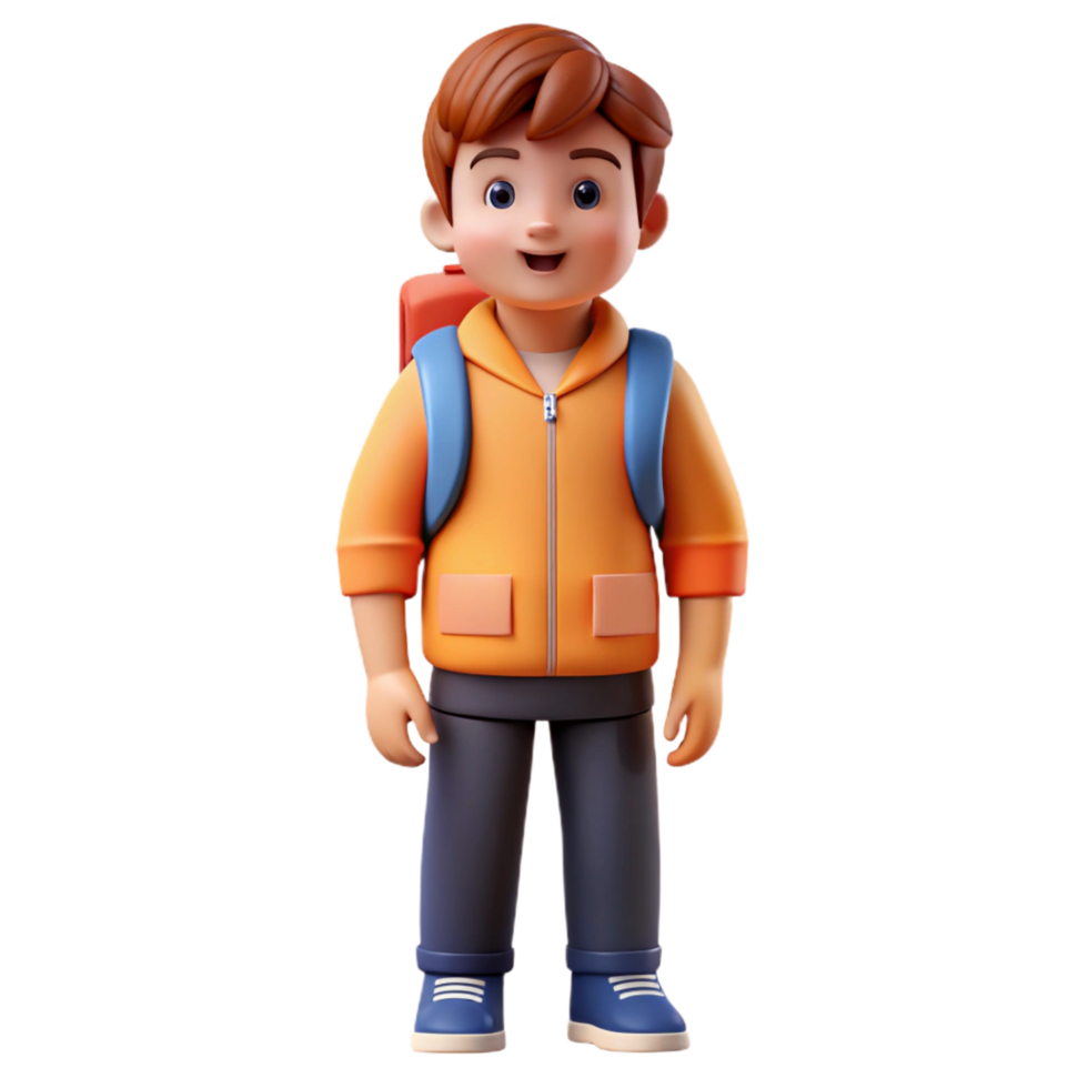 dramatic harmonious industrial Young student with backpack with Transparent Background gallery standard png