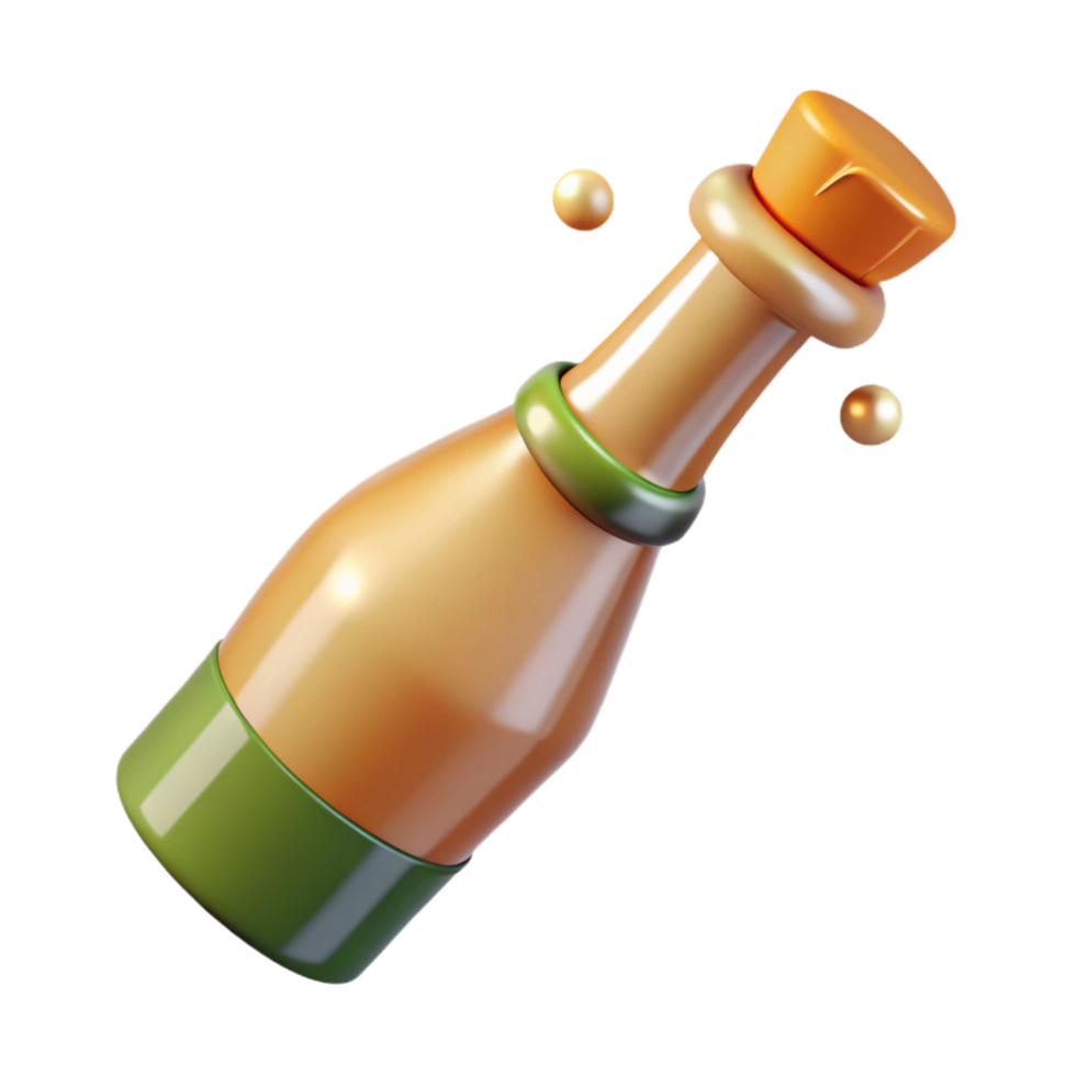 fascinating organic Champagne bottle with cork popping, with Transparent Background professional png
