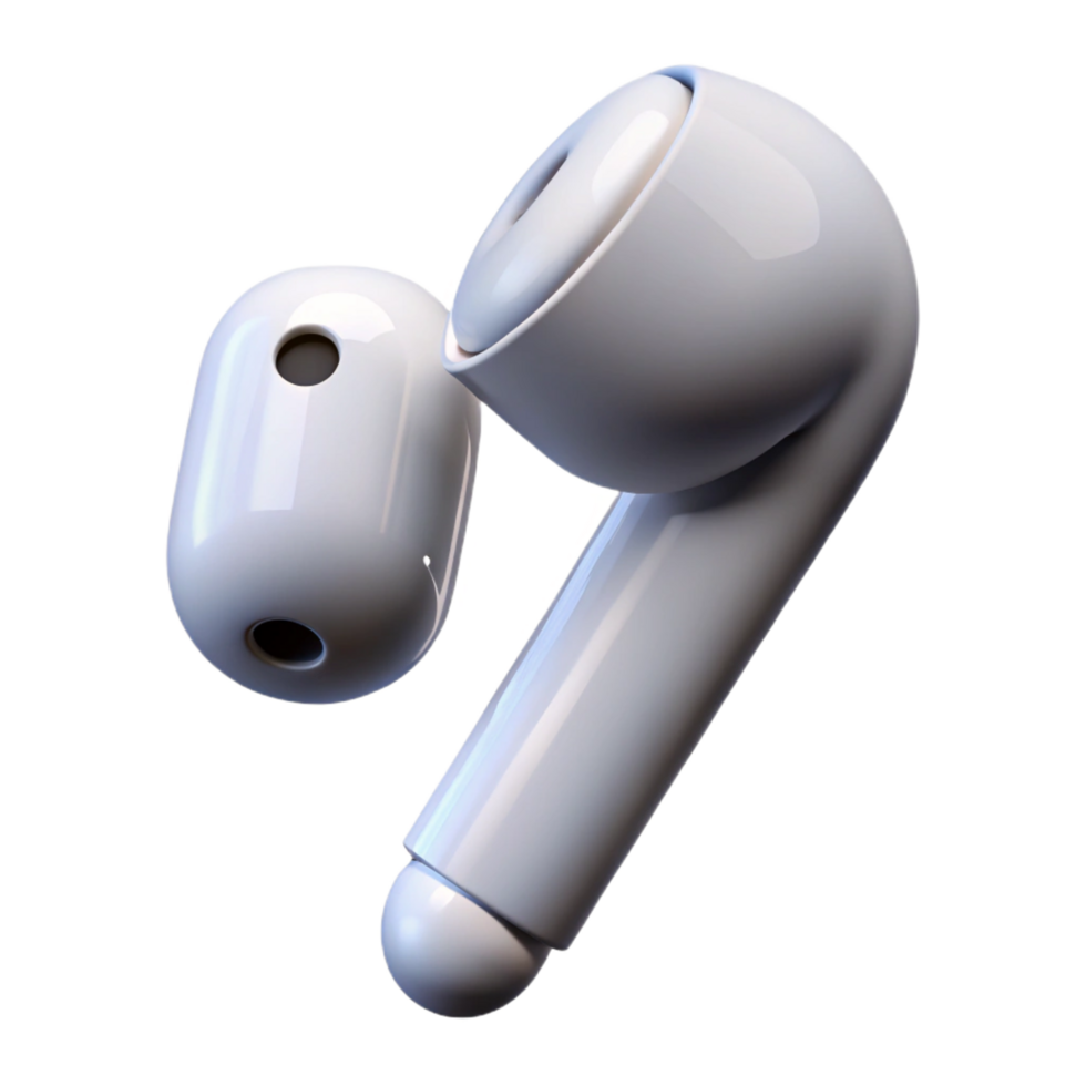 dynamic majestic Concept art style, isolated cutout of a single white wireless earbud with Transparent Background top-tier png