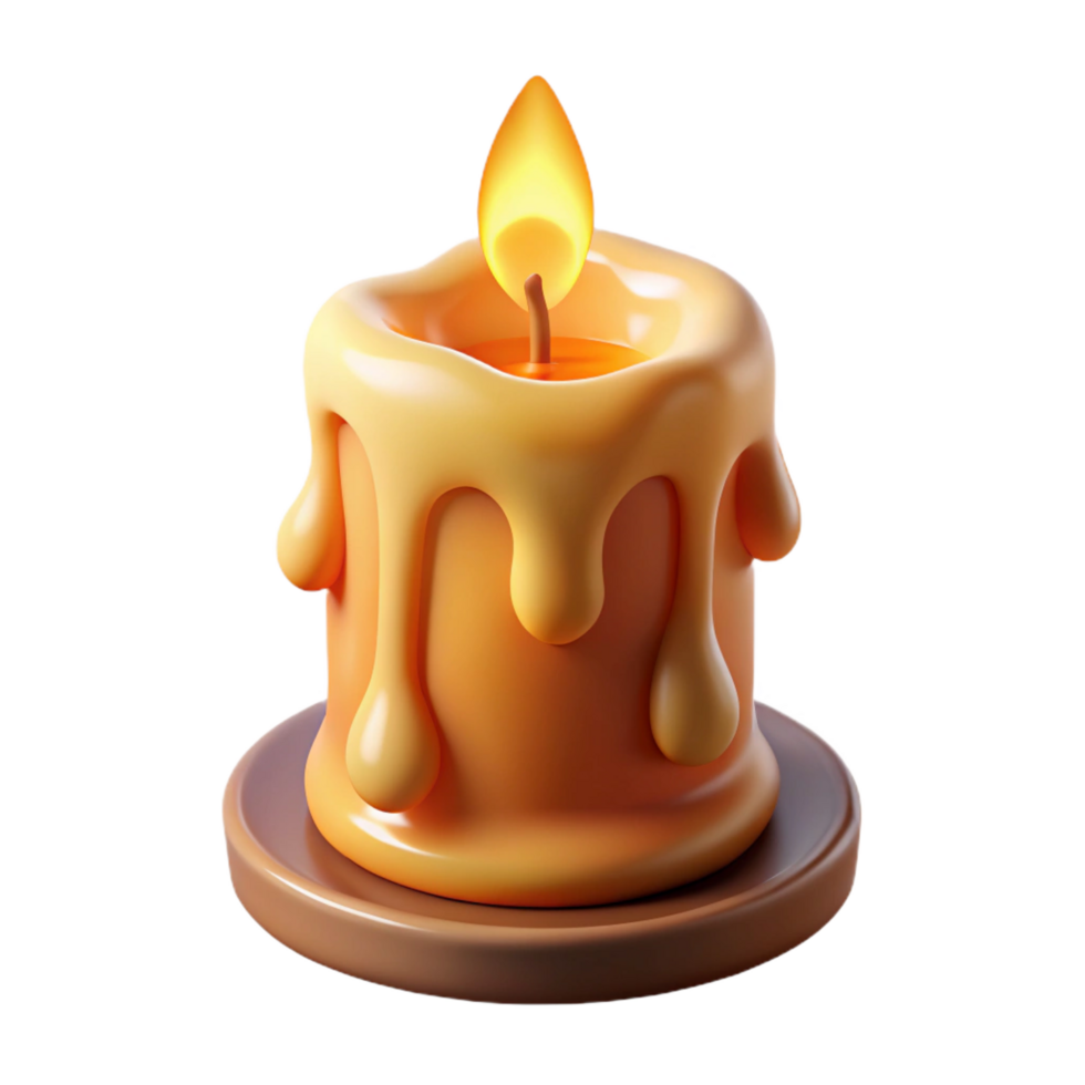 beautiful reflective contemporary Hyper-specific, photorealistic render of a single, burning candle with melting wax Isolated cutout with Transparent Background sharp png