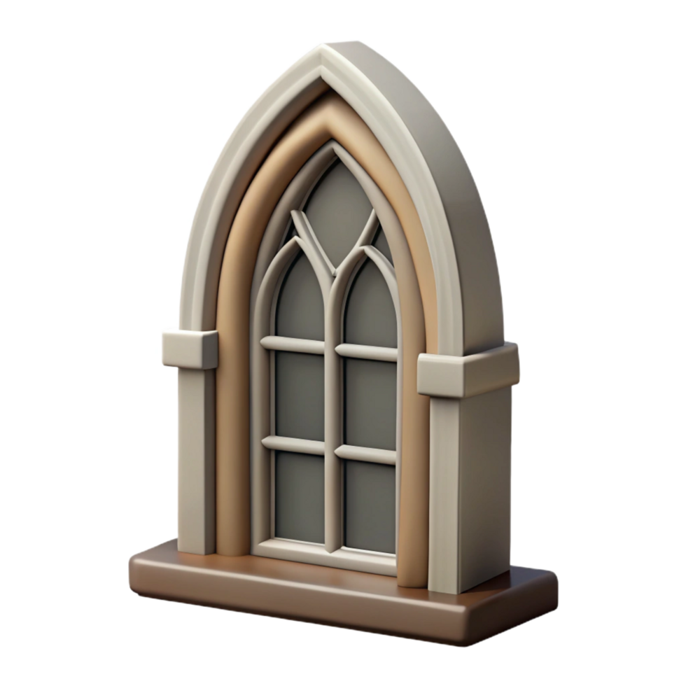 coveted futuristic Photorealistic, ultra-detailed, isolated cutout of a single, arched gothic window frame, stone with Transparent Background expertly shot png
