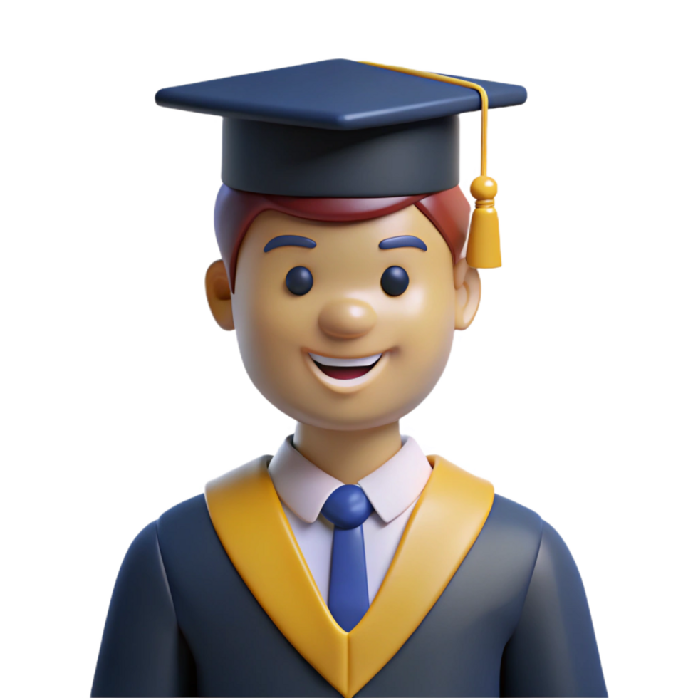 calm striking Graduate in cap and gown with Transparent Background professional png