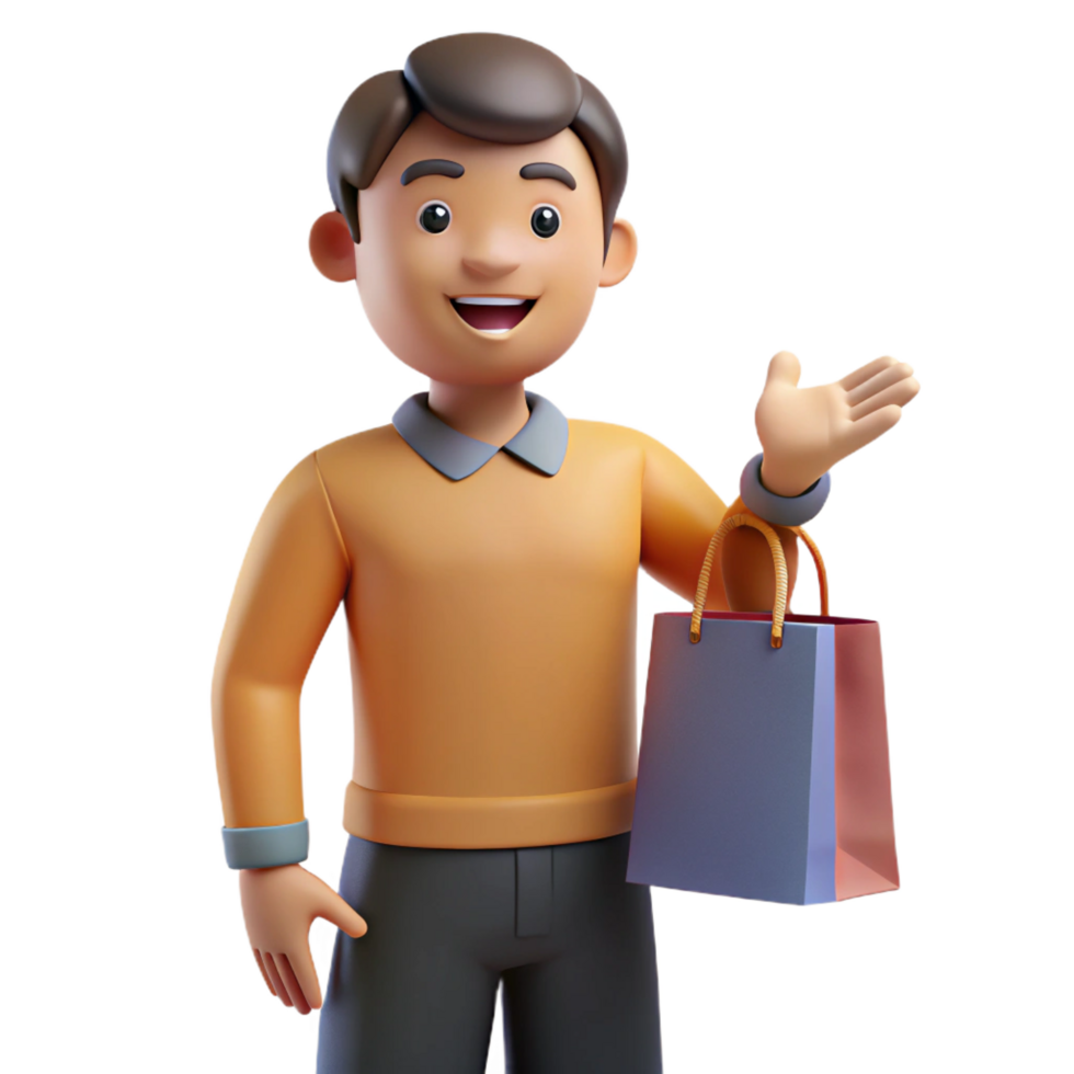 enchanting abstract Happy customer holding a shopping bag invisible, with Transparent Background handcrafted png