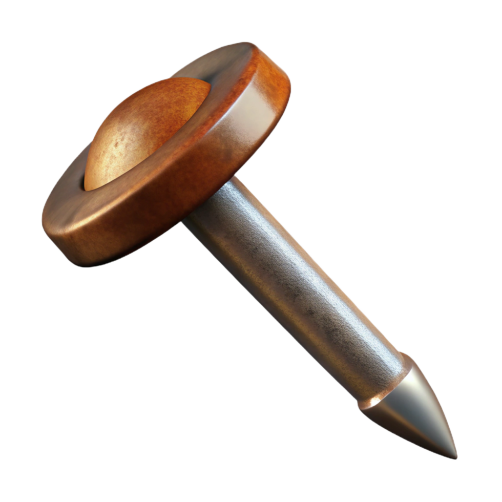 enchanting exceptional Photorealistic, ultra-detailed, isolated cutout of a single, rusted, iron nail Hyper-specific texture and color with Transparent Background png