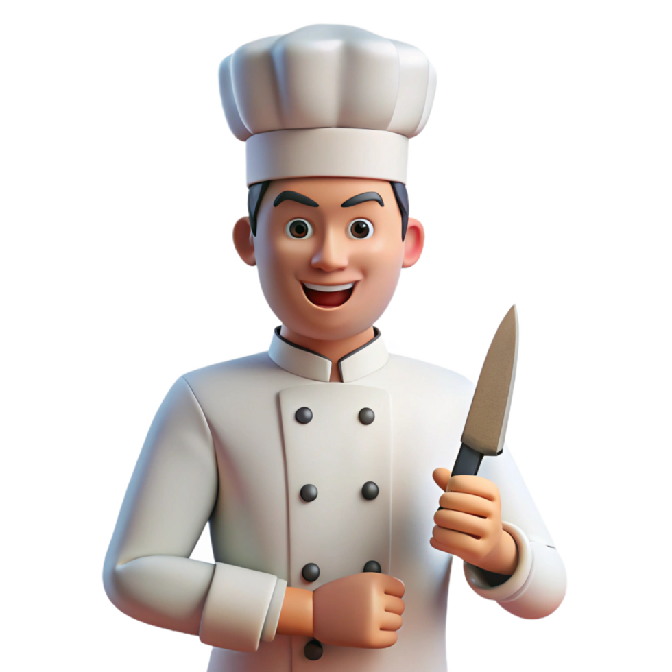enchanting remarkable Chef, white uniform, holding knife, with Transparent Background png