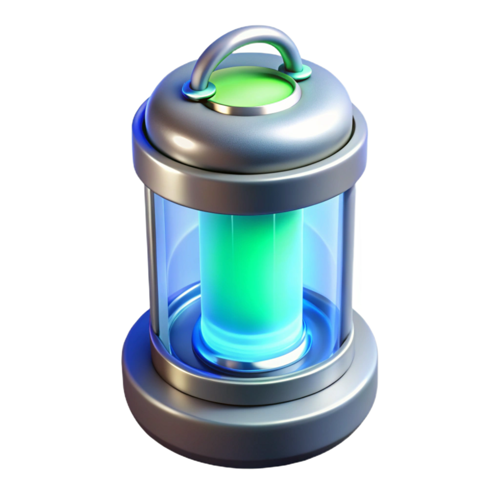 enchanting romantic industrial Portable energy cell with glowing core and transparent casing with Transparent Background crisp png