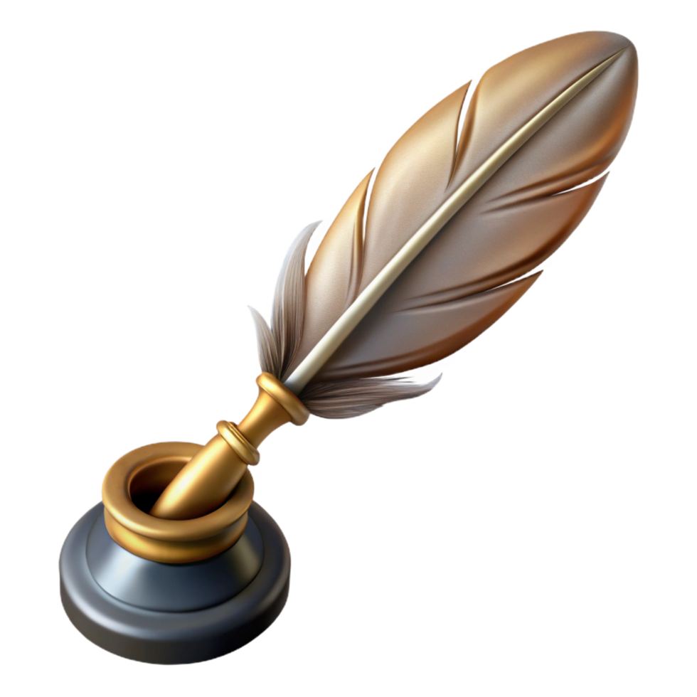 beautiful creative Hyper-specific, professional render of a single, antique quill pen, intricate nib, isolated cutout with Transparent Background 4K png