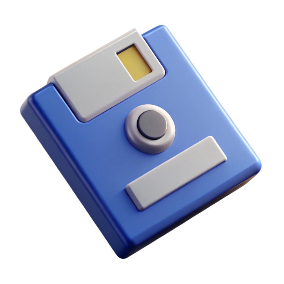 dreamy fascinating Photorealistic render of a single floppy disk, isolated cutout with Transparent Background genuine png