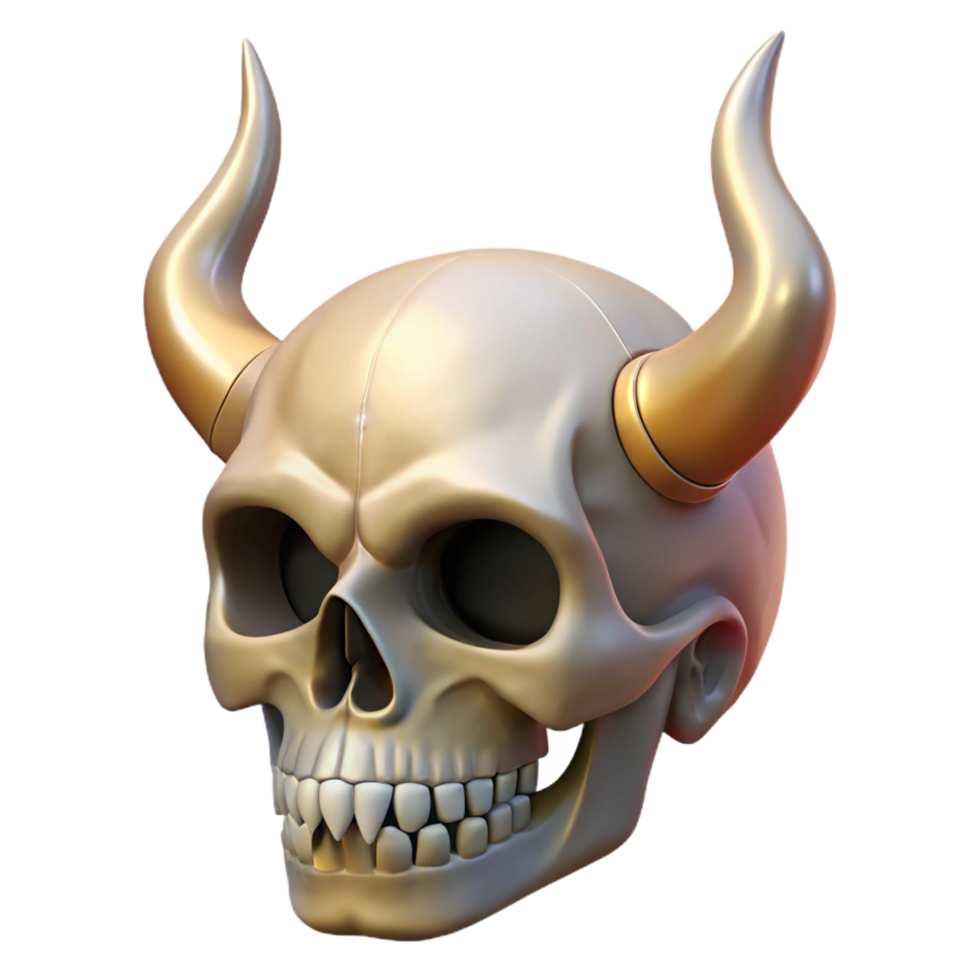 bold alluring A detailed illustration of a human skull, with horns with Transparent Background genuine png