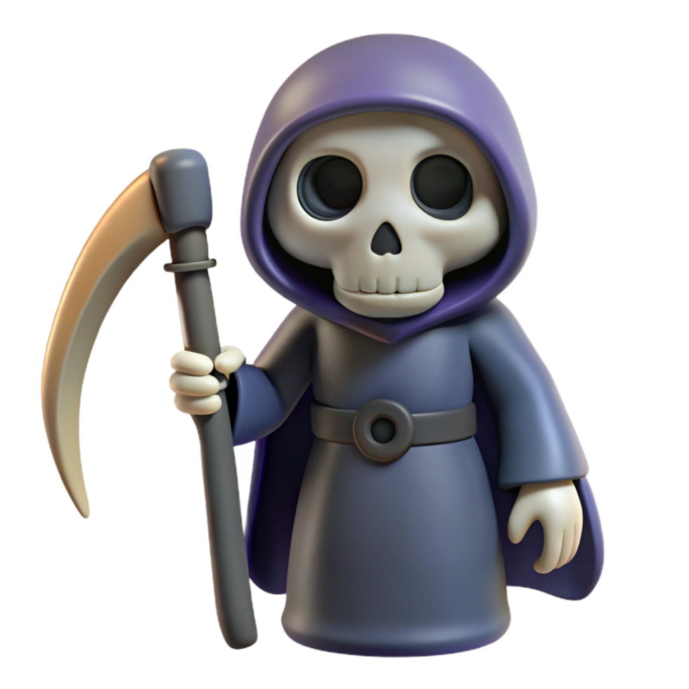 dramatic hypnotic A spooky skeleton, holding a scythe with Transparent Background high resolution png