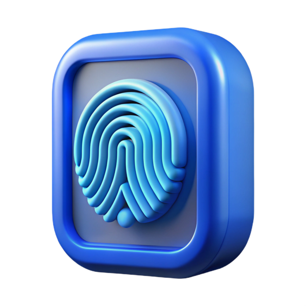 dynamic wonderful A fingerprint scanner, illuminated blue with Transparent Background studio quality png