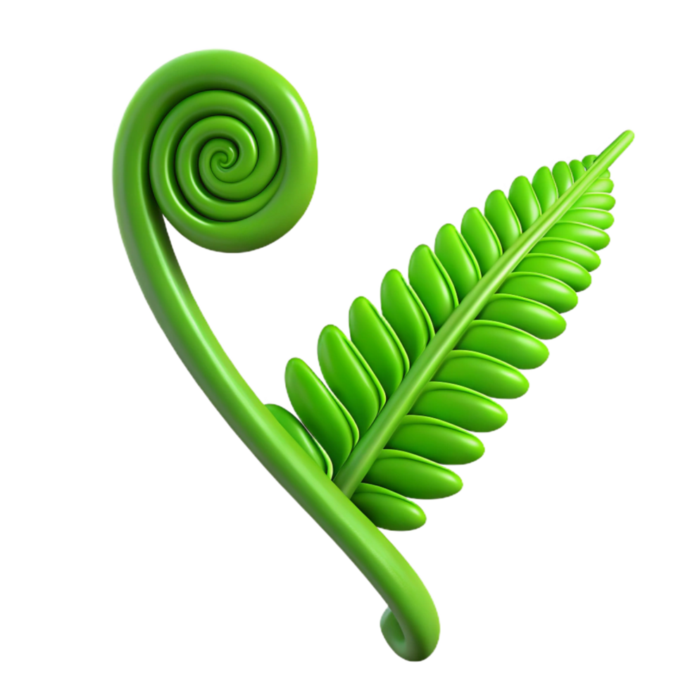fascinating surreal Green fern frond unfurling with Transparent Background flawless png