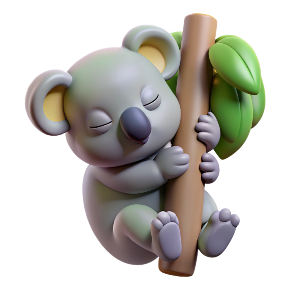 elegant elegant A sleeping koala, clinging to an invisible tree with Transparent Background artisan png