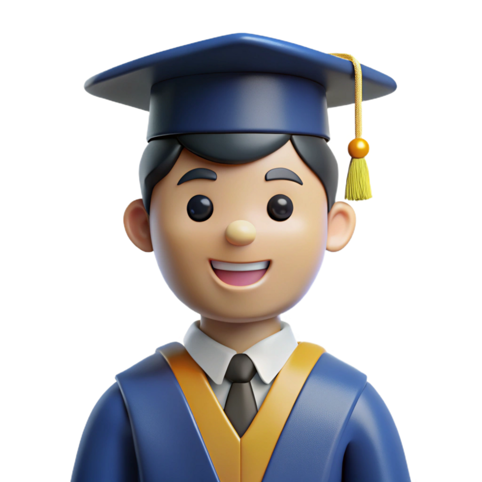 distinguished rustic Graduate student in cap and gown with Transparent Background high resolution png