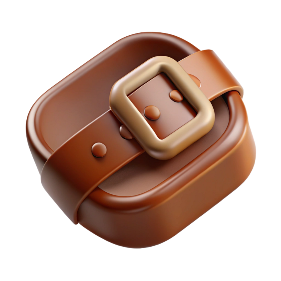 melancholic immaculate Hyper-specific, professional render of a single brown leather belt buckle Isolated cutout with Transparent Background ultra HD png