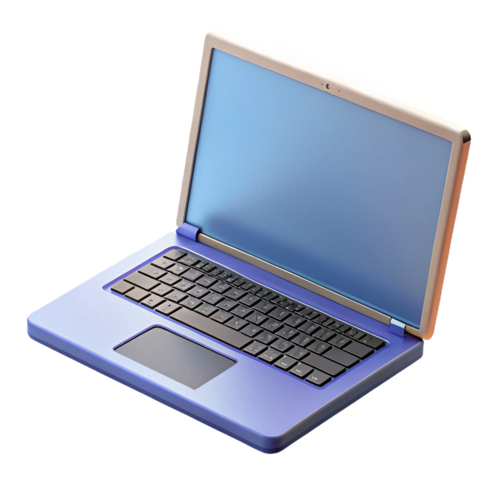 enchanting ethereal elegant Photorealistic, isolated cutout of a single open laptop displaying a blank screen, hyper-specific keyboard layout, professional render with Transparent Background genuine png