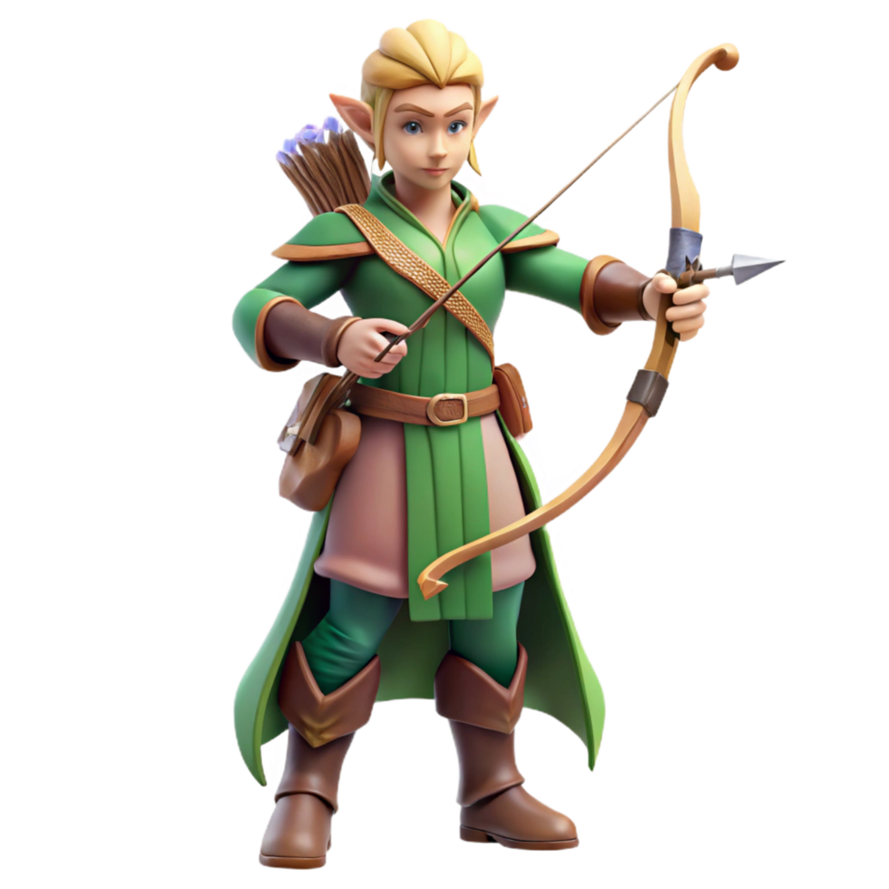 enchanting harmonious baroque An elegant elven archer, bow drawn with Transparent Background precision png