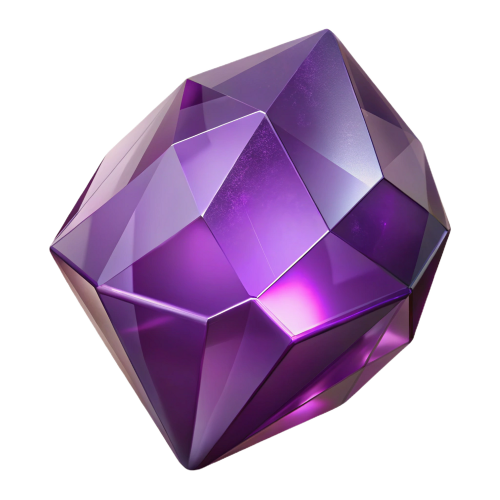 exquisite iconic Ultra-detailed, isolated cutout of a single, faceted, amethyst crystal with intricate internal inclusions, professional render with Transparent Background png